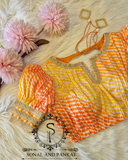 Designer Yellow & Orange Puffed Sleeves Blouse - BL01707