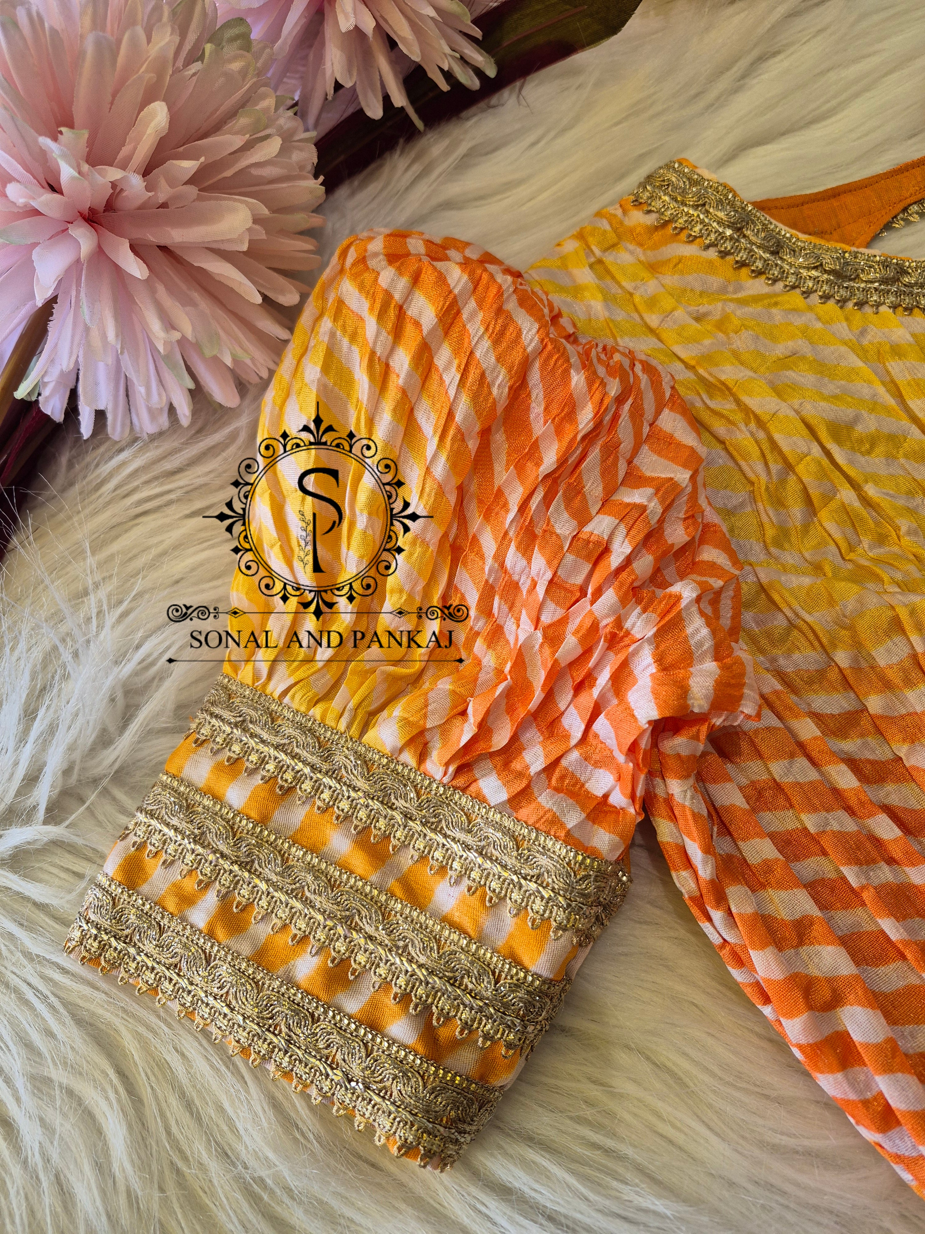 Designer Yellow & Orange Puffed Sleeves Blouse - BL01707