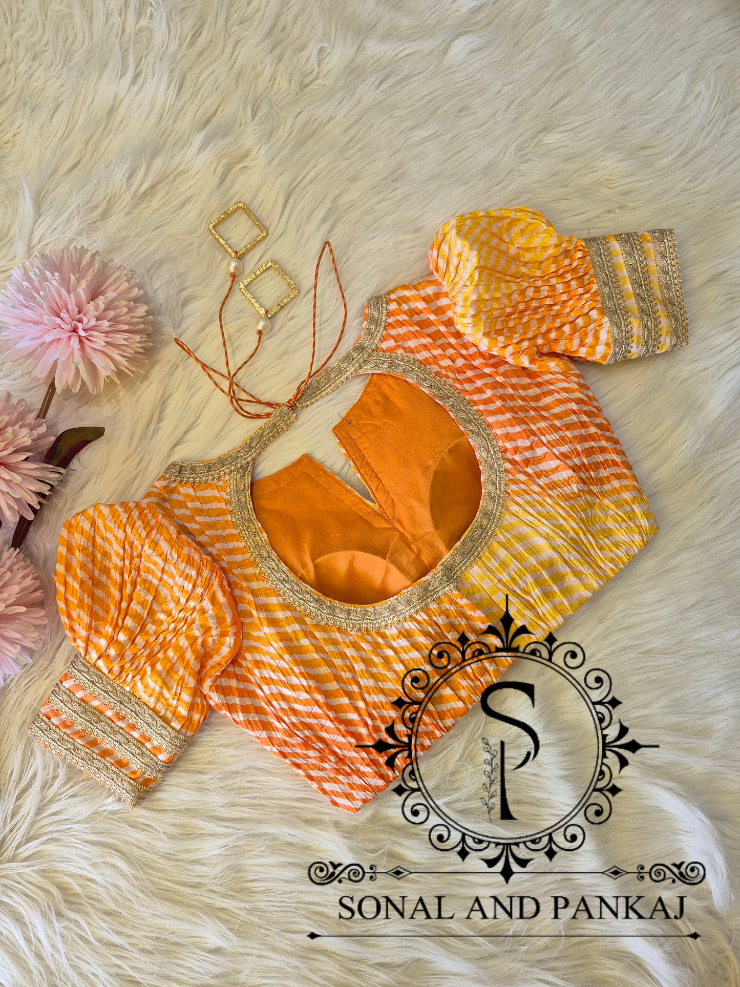 Designer Yellow & Orange Puffed Sleeves Blouse - BL01707