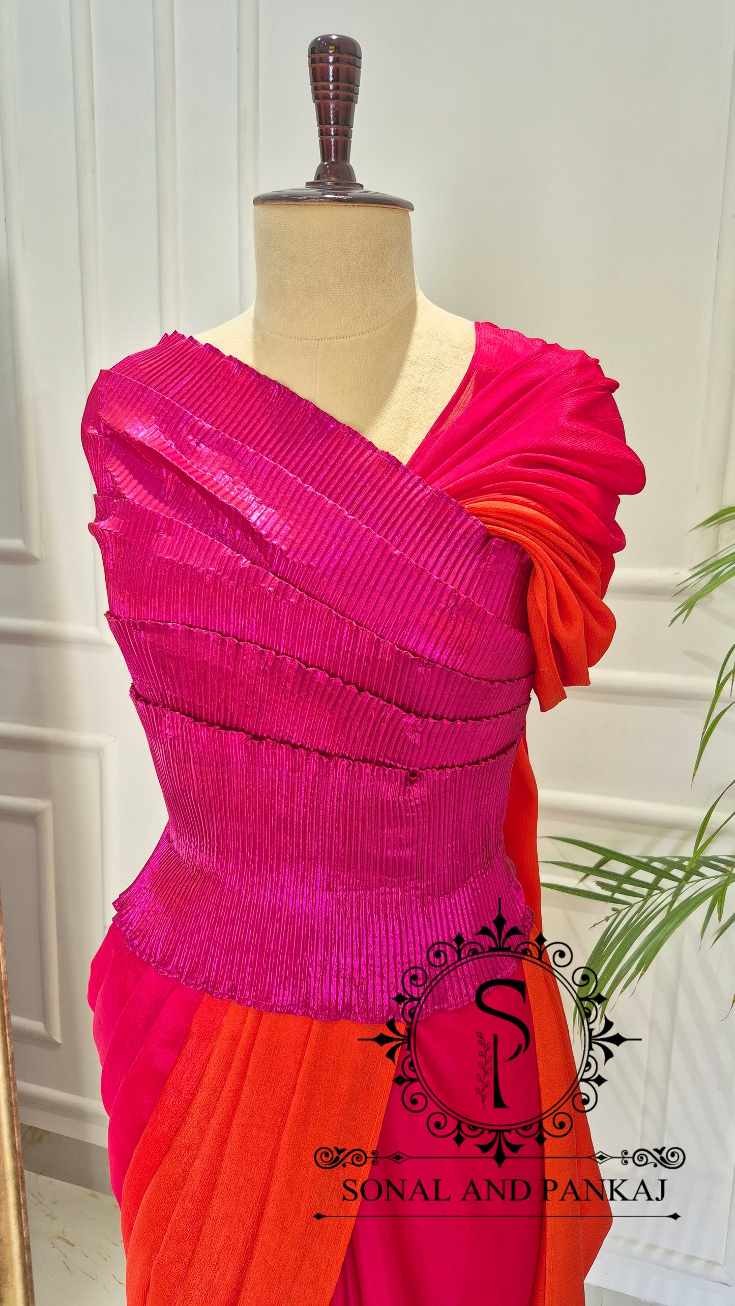 Desi Girl Vibe - Raspberry Sunset Sorbet Pre-pleated Saree - SA01714
