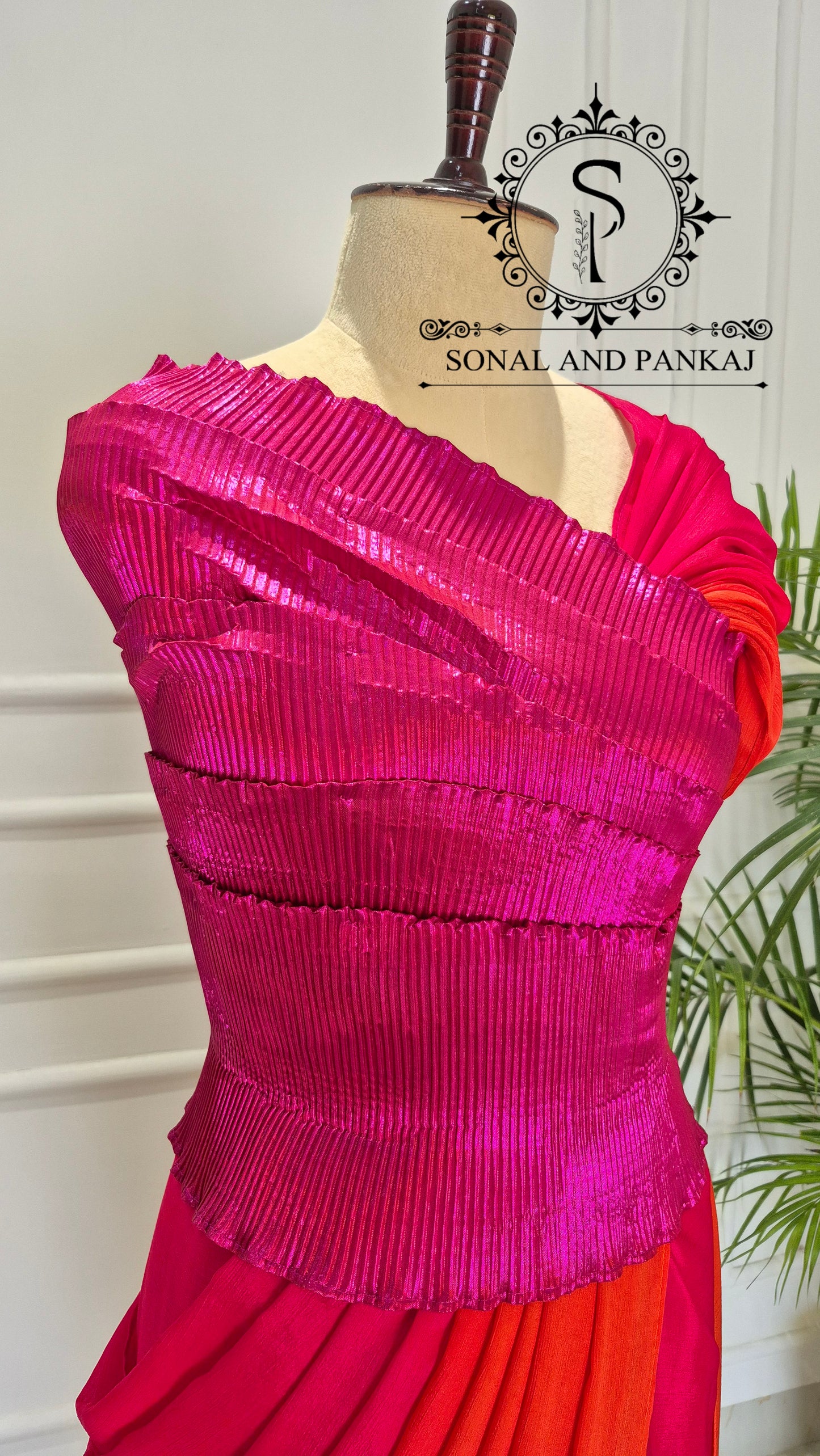 Desi Girl Vibe - Raspberry Sunset Sorbet Pre-pleated Saree - SA01714