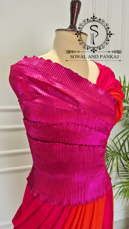 Desi Girl Vibe - Raspberry Sunset Sorbet Pre-pleated Saree - SA01714