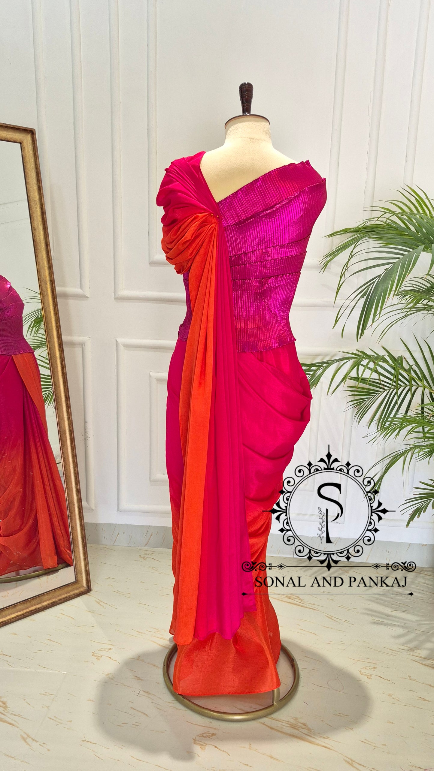 Desi Girl Vibe - Raspberry Sunset Sorbet Pre-pleated Saree - SA01714
