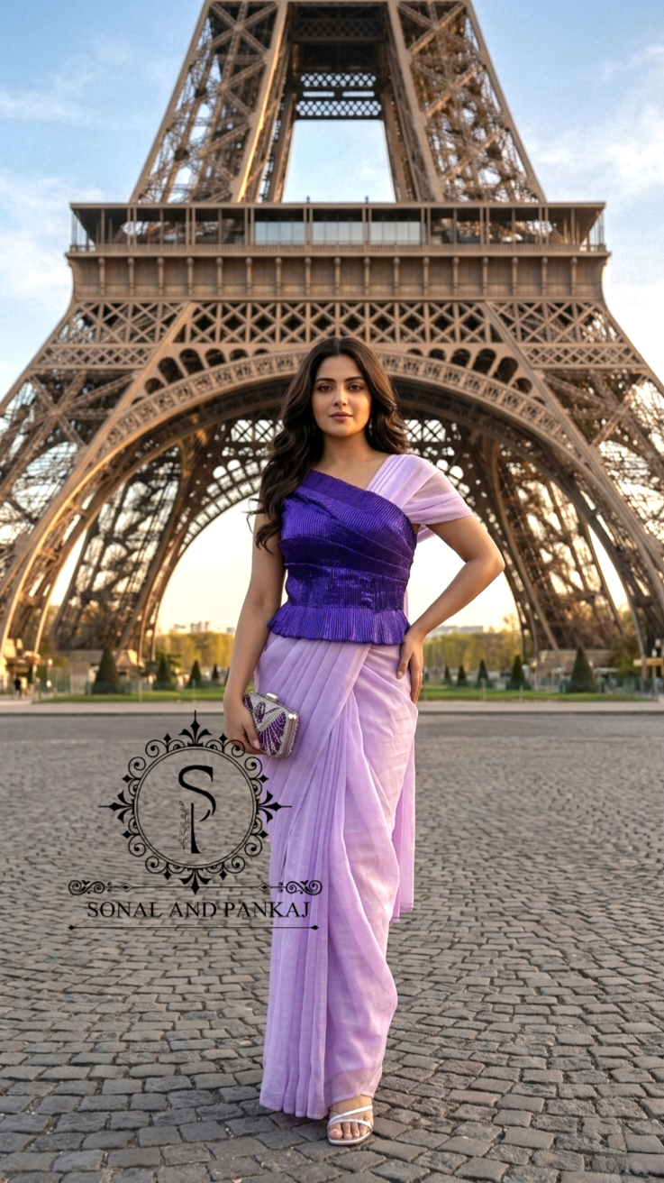 Desi Girl Vibe - Amethyst Kissed Lavender Pre-pleated Saree - SA01719
