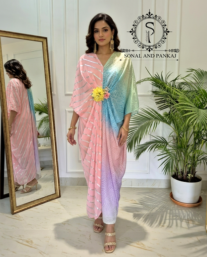 Caftan bleu à imprimé floral - RW01098