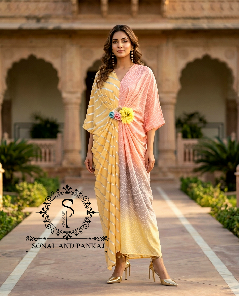 Caftan bleu à imprimé floral - RW01098