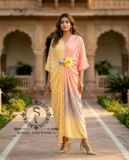 Caftan bleu à imprimé floral - RW01098