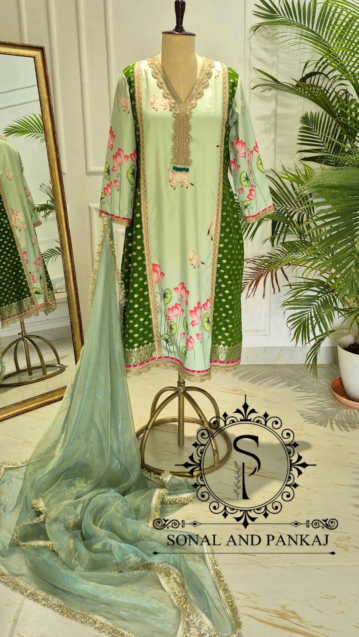 The Mint Pichwai Vrindavan Suit - SU01761