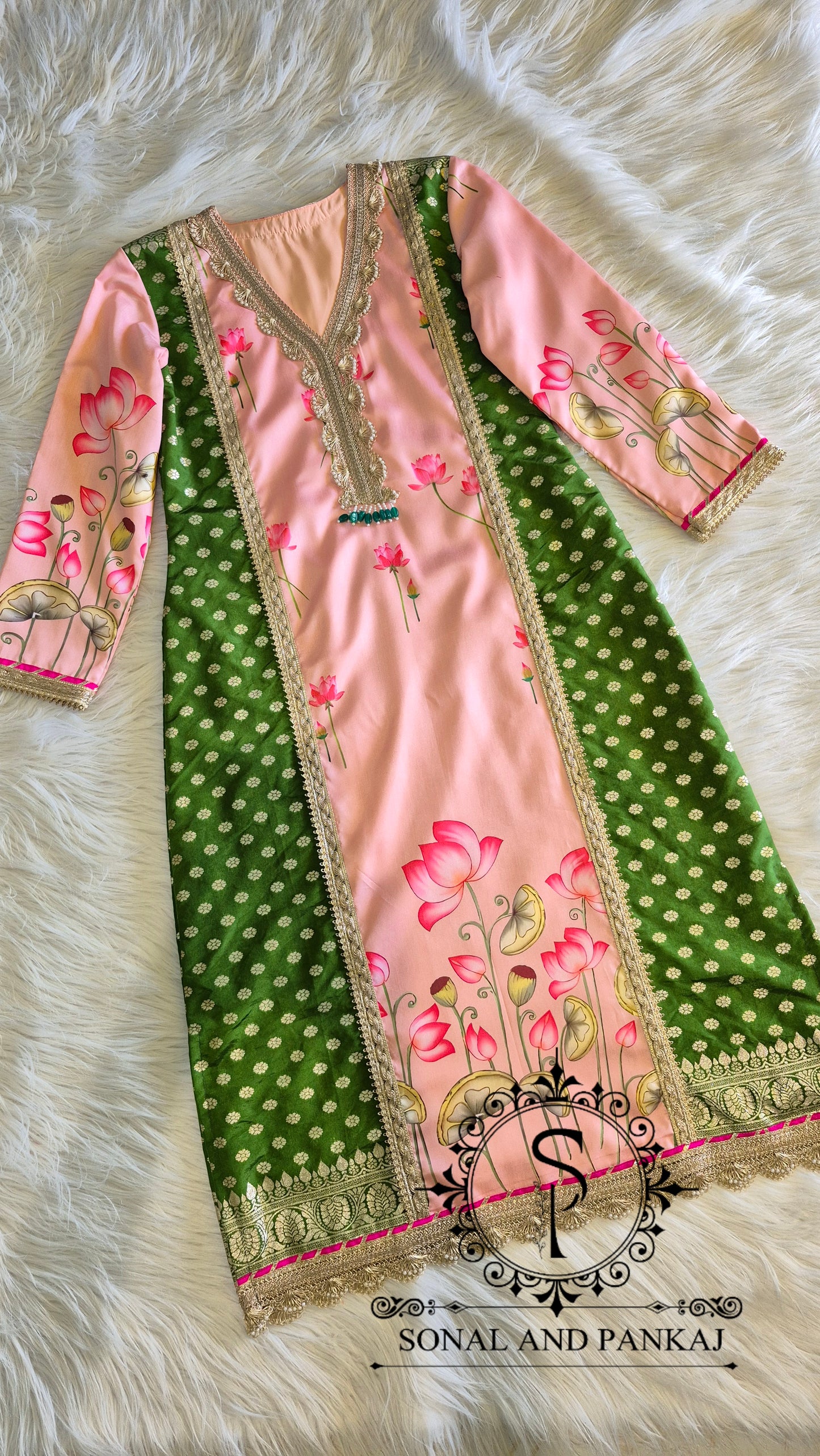 The Peach Pichwai Vrindavan Suit - SU01762