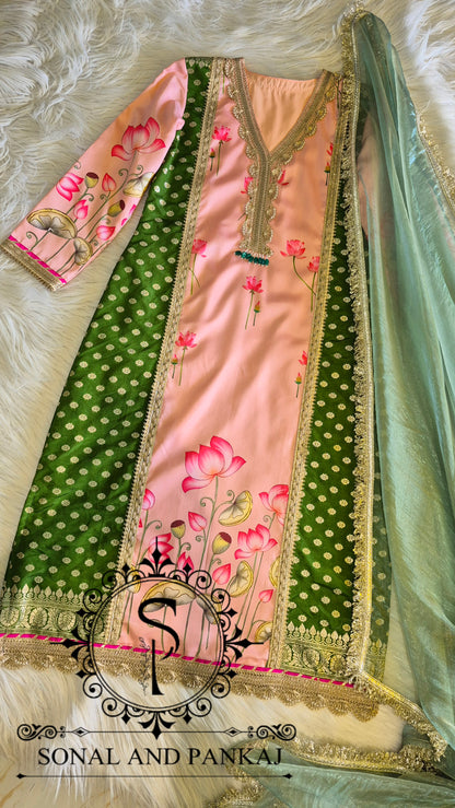 The Peach Pichwai Vrindavan Suit - SU01762