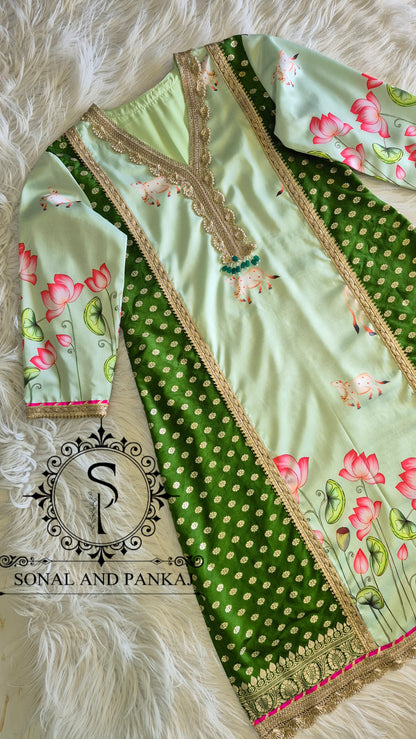 The Mint Pichwai Vrindavan Suit - SU01761