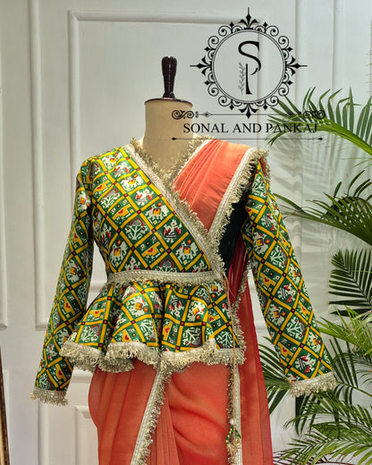 Green Patola Peplum Jacket Style Blouse - BL01780