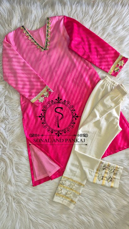 Ombre Pink Kurti & Pants On Sale - SU01767