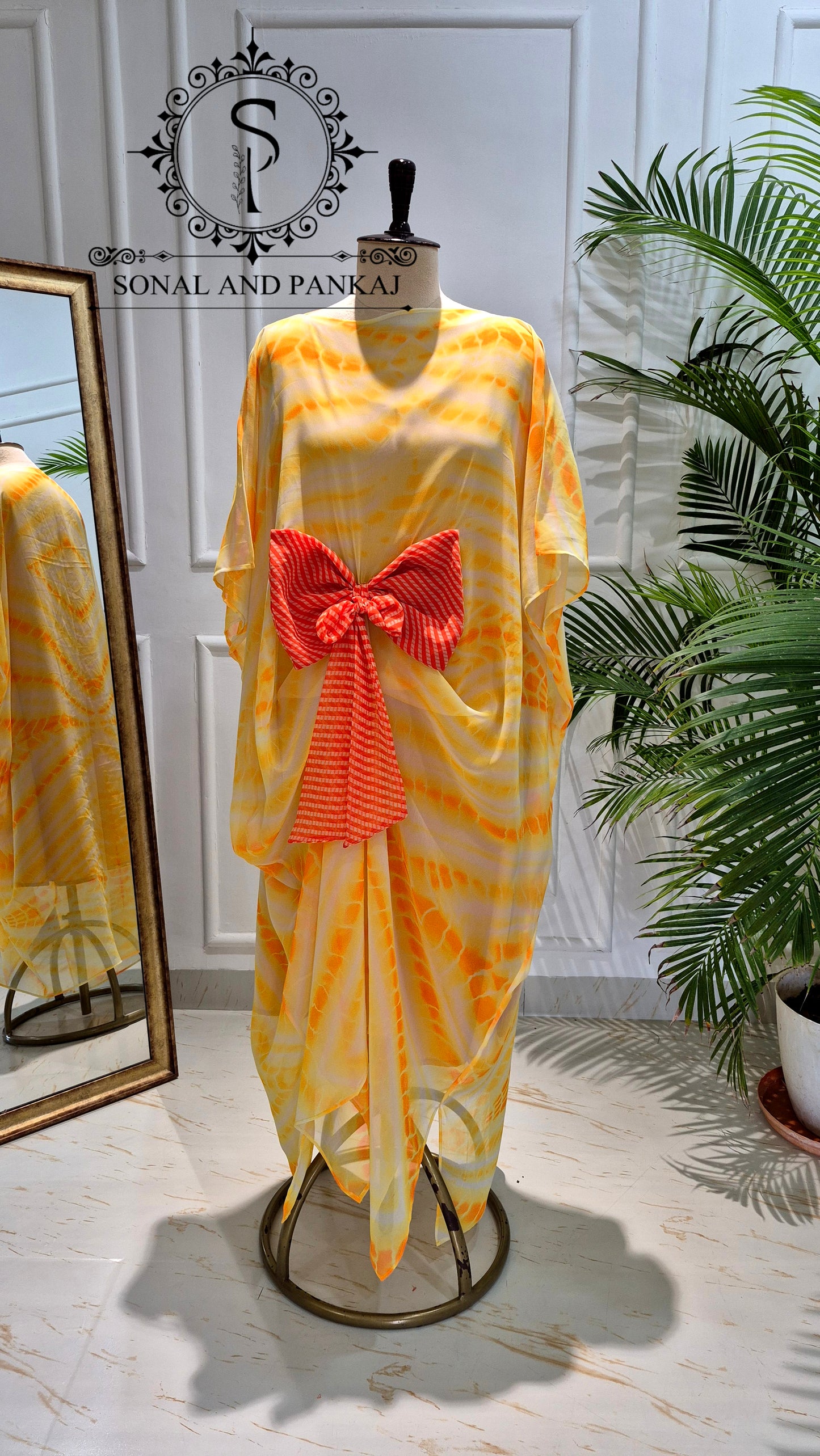 Rangrez - The Designer Yellow Shibori Kaftan - RW01791