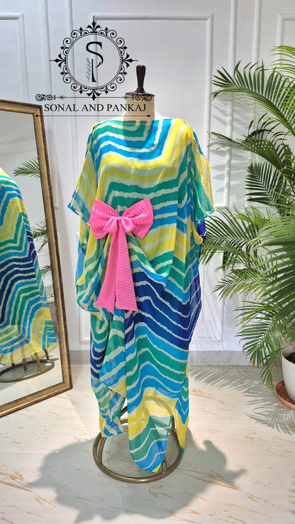 Rangrez - The Designer Blue Leheriya Kaftan On Sale - RW01792
