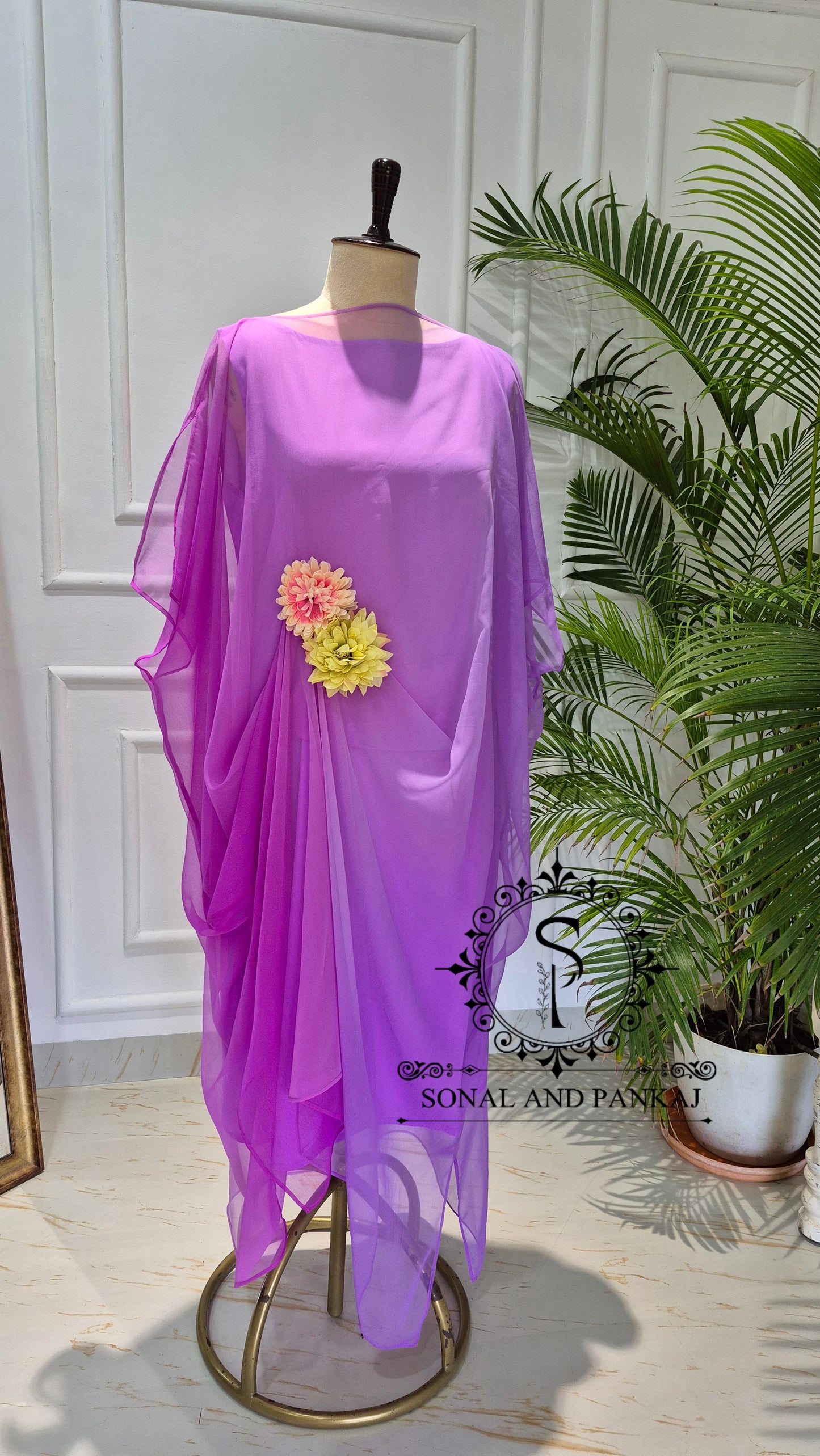 Caftan bleu à imprimé floral - RW01098
