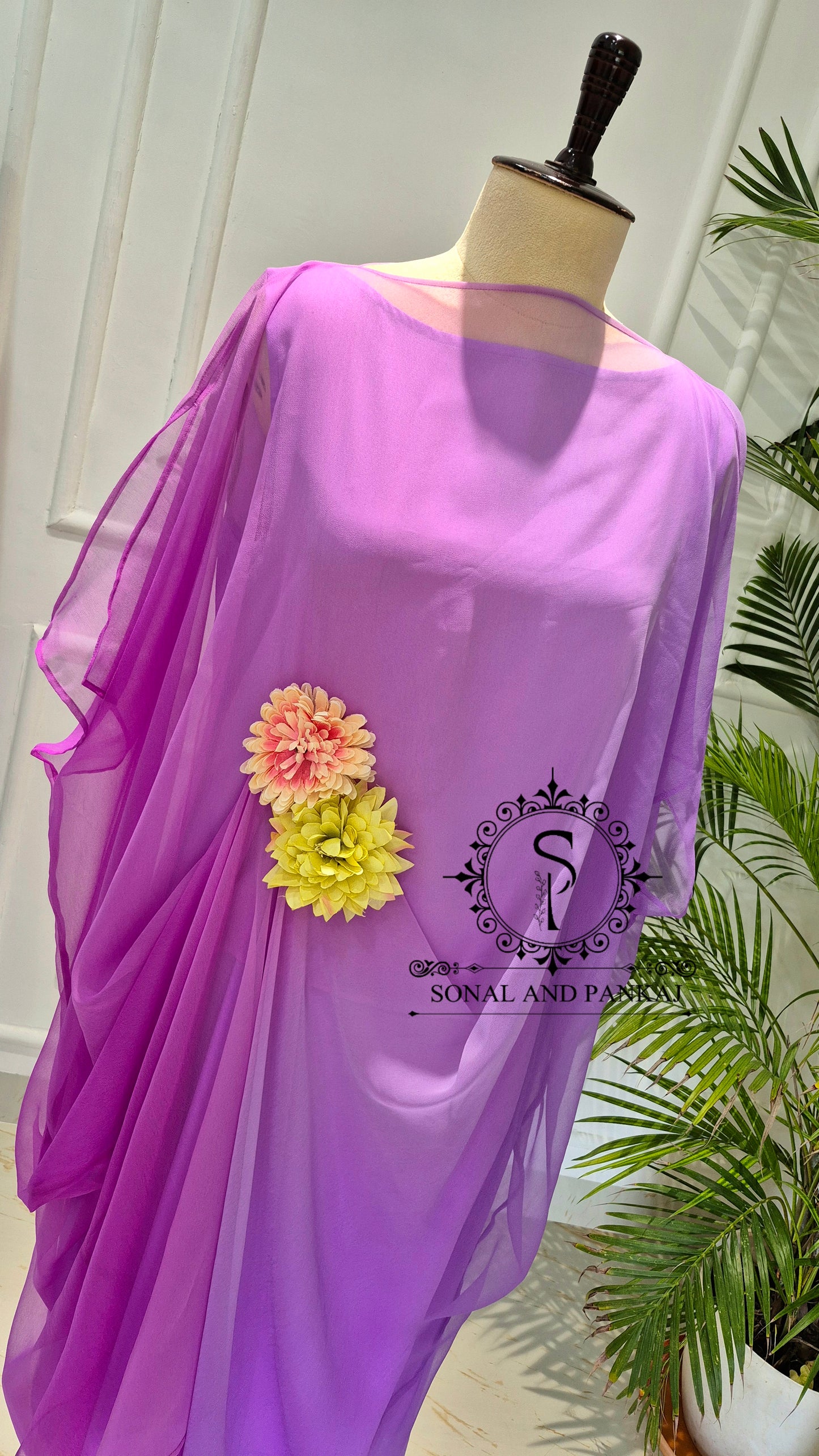 Caftan bleu à imprimé floral - RW01098