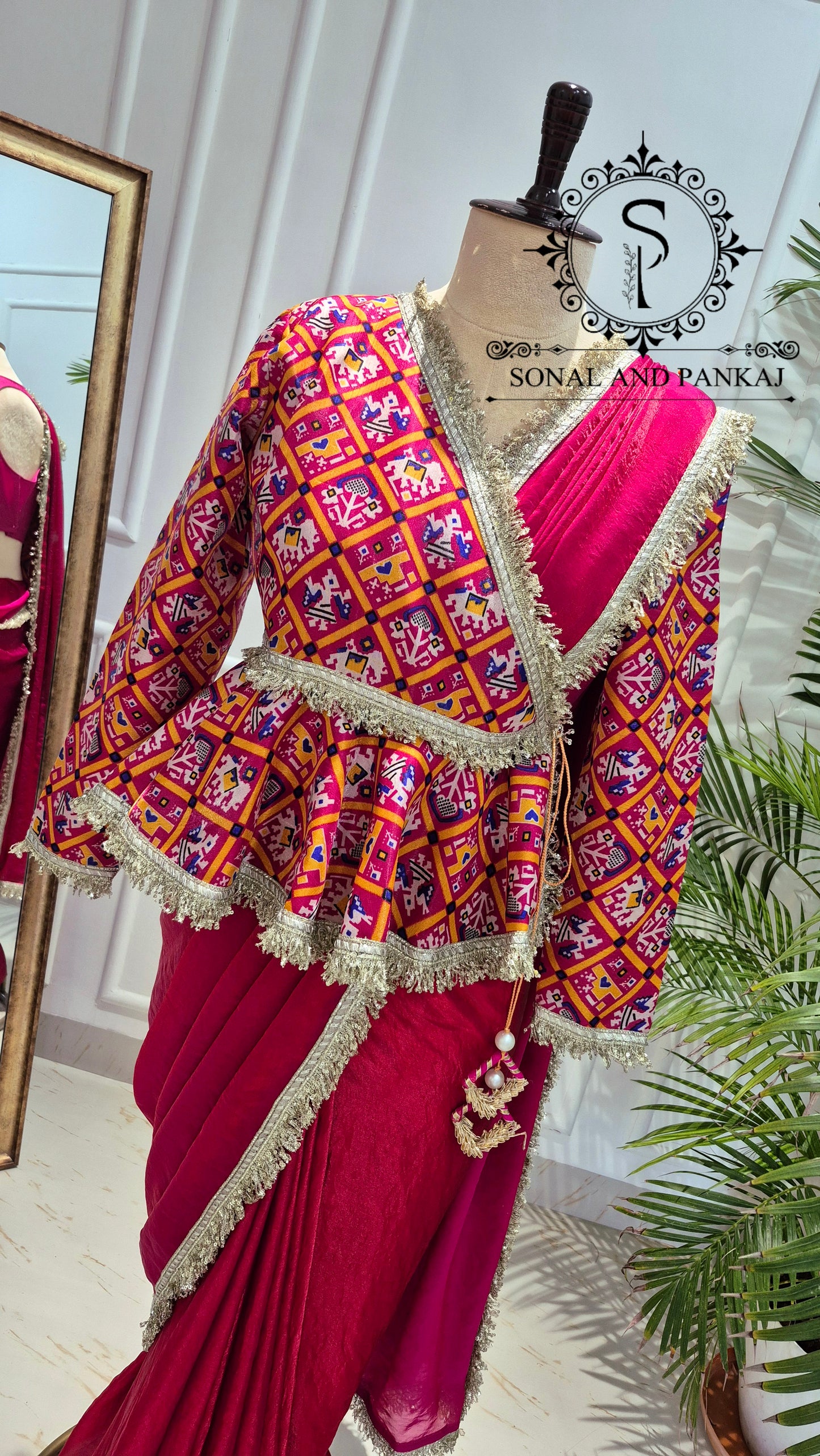Magenta Patola Peplum Jacket Style Blouse - BL01779