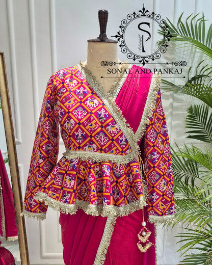 Magenta Patola Peplum Jacket Style Blouse - BL01779