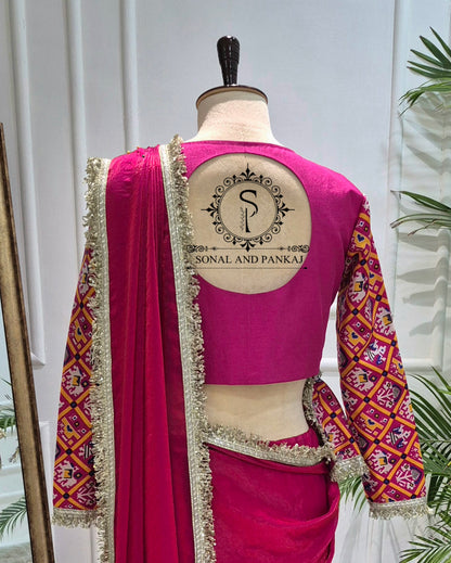 Magenta Patola Peplum Jacket Style Blouse - BL01779