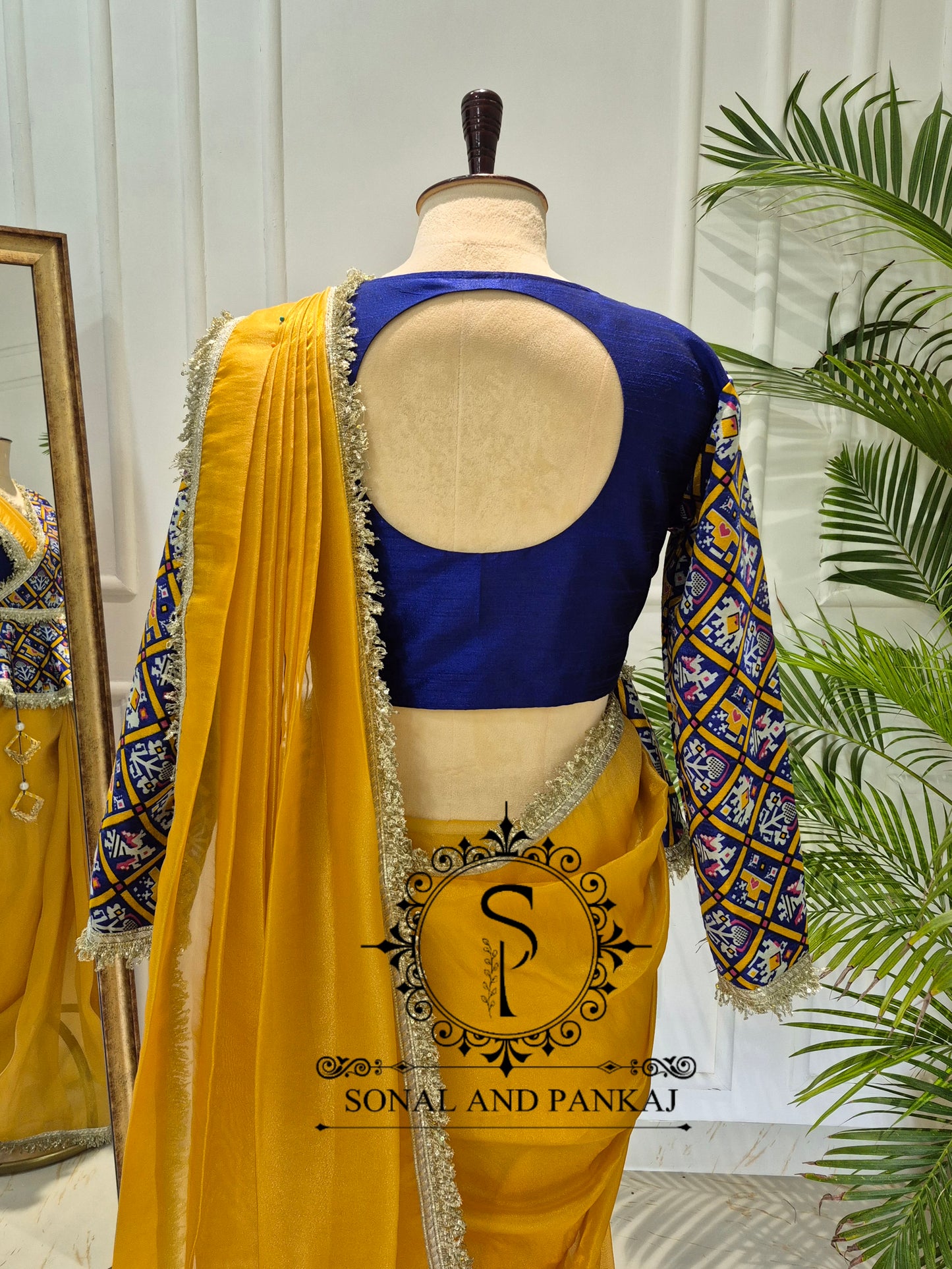 Royal Blue Patola Peplum Jacket Style Blouse - BL01781