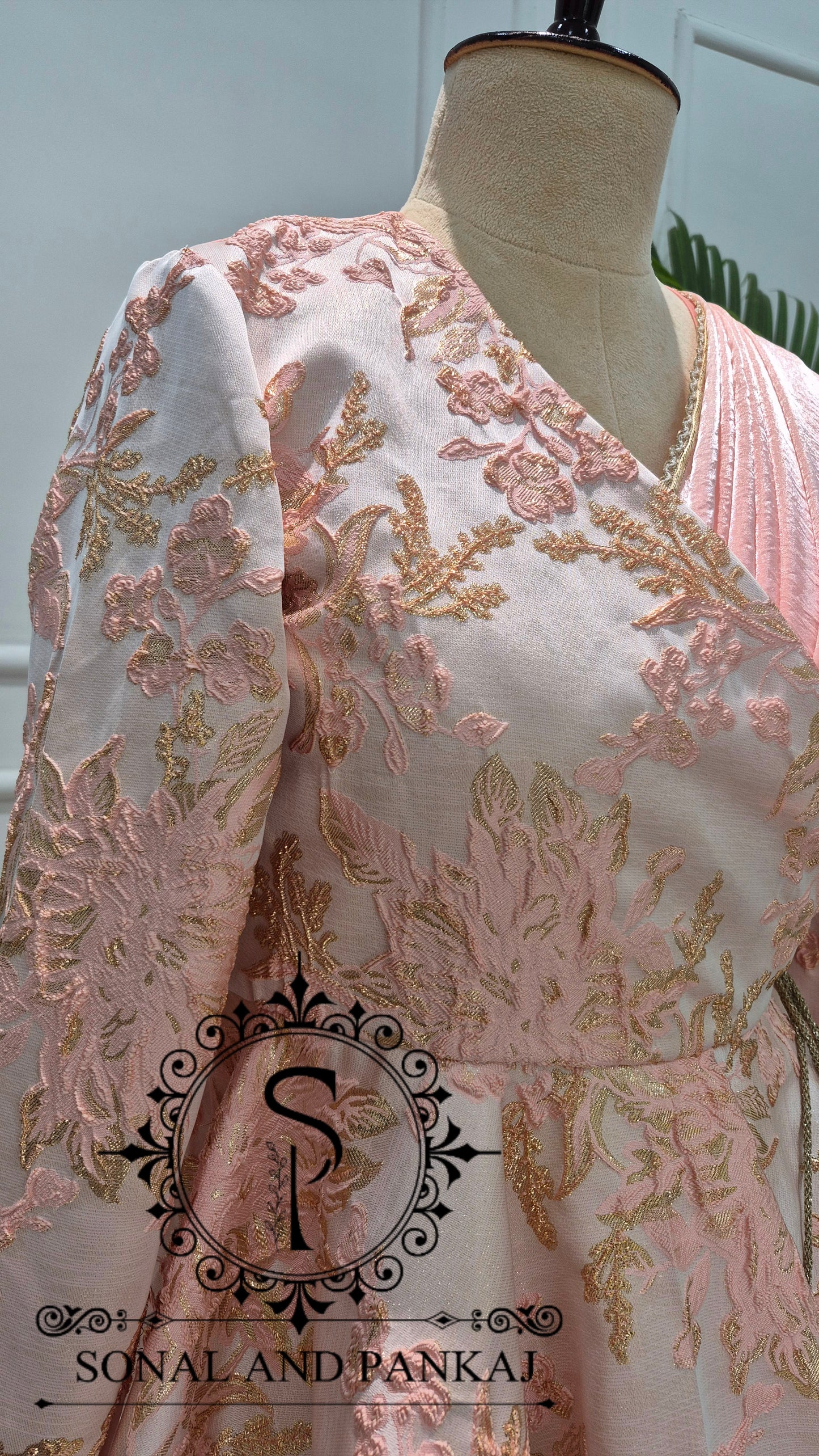 Peach & Gold Peplum Jacket Saree Set - SA01784