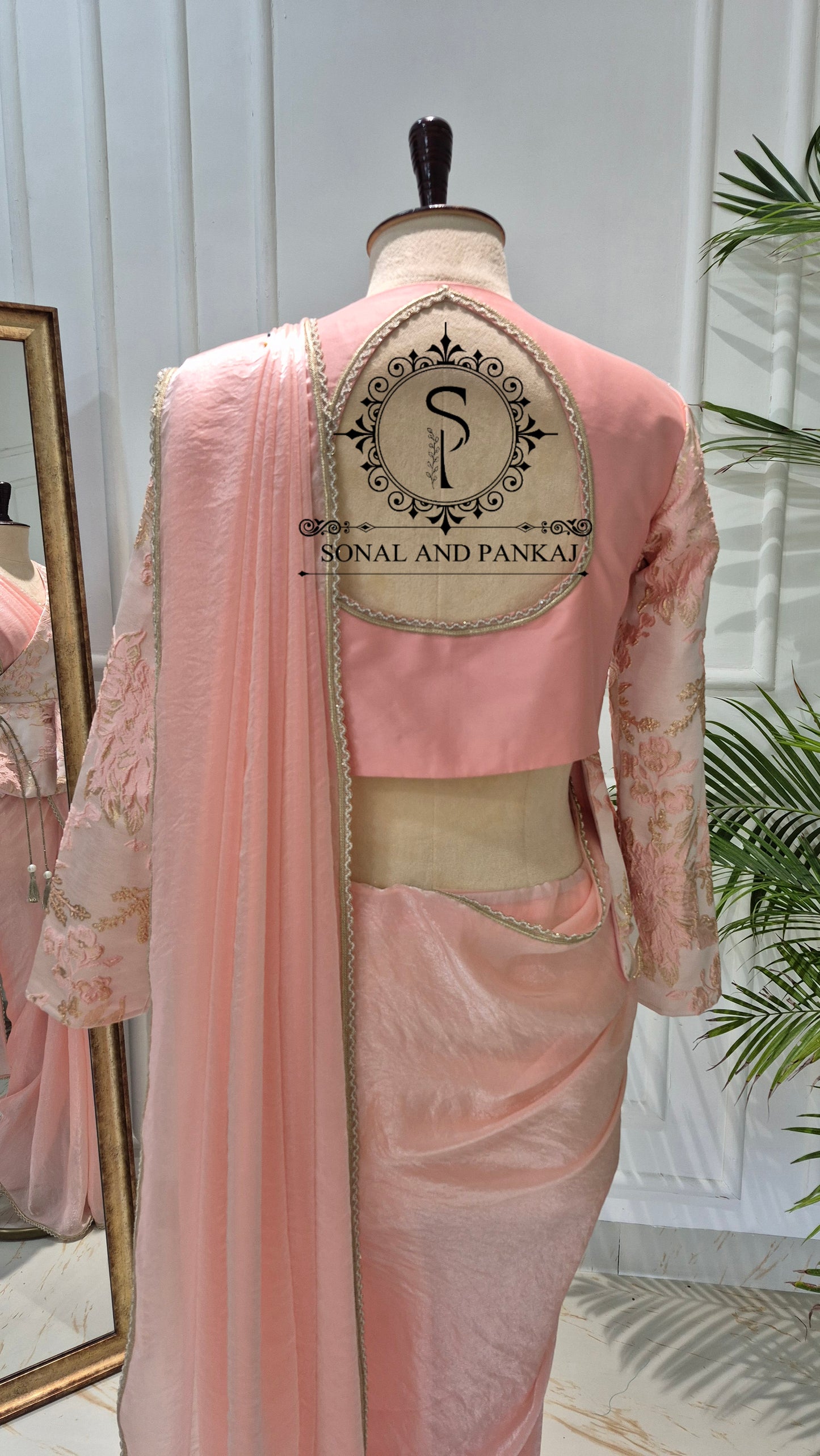 Peach & Gold Peplum Jacket Style Blouse - BL01782