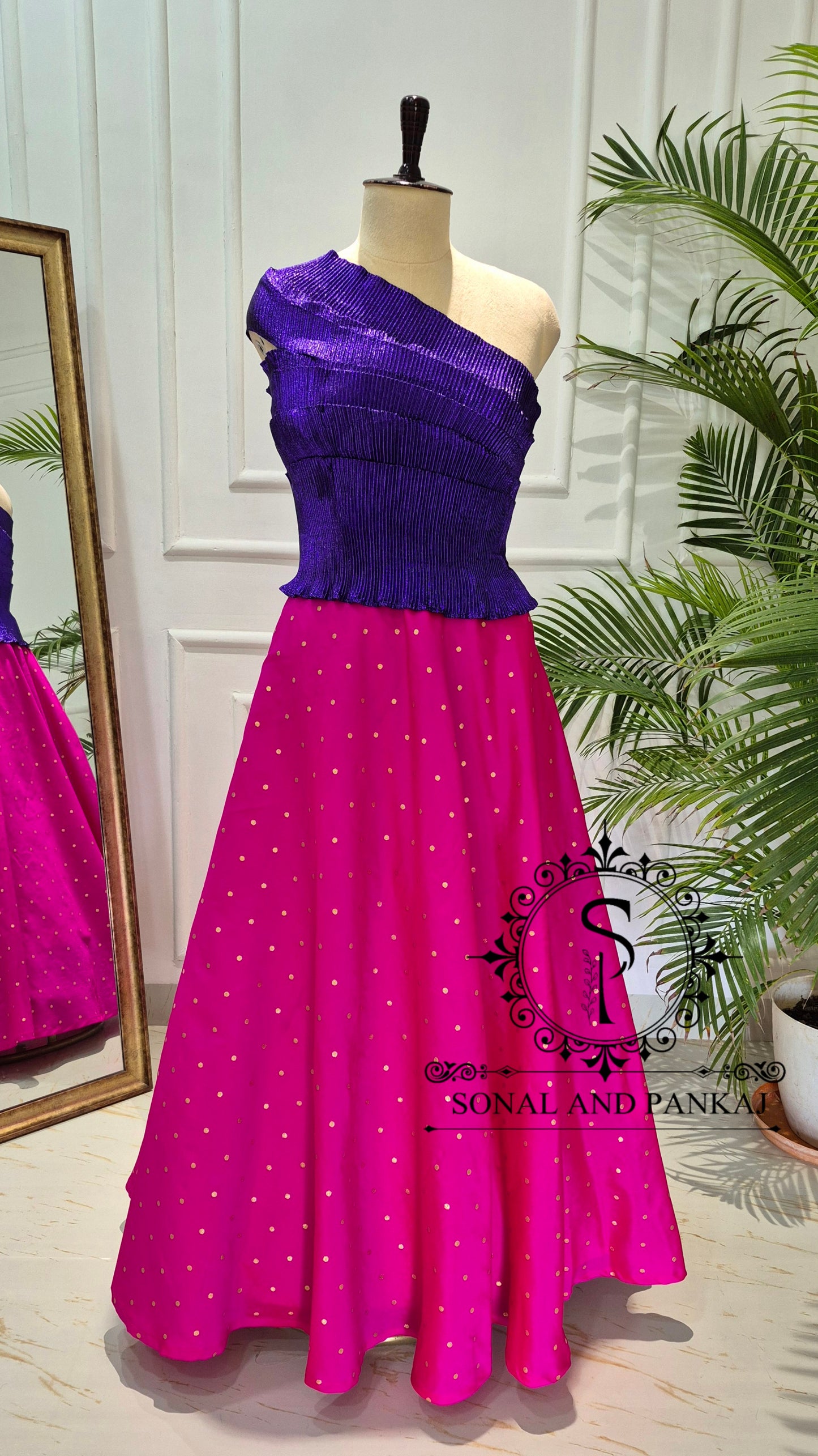 Desi Girl Vibe - Purple Stretchable Top With Zari Buti Skirt - SA01776