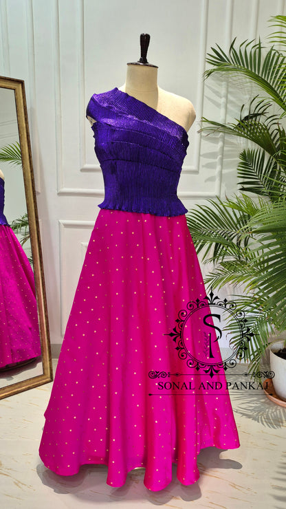 Desi Girl Vibe - Purple Stretchable Top With Zari Buti Skirt - SA01776