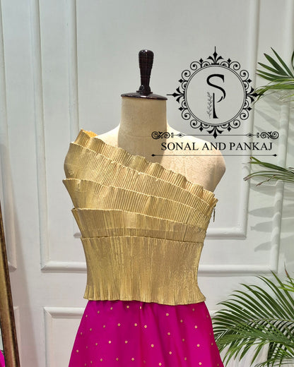 Desi Girl Vibe - Gold Mild Stretchable top - BL01607 (Without Saree)