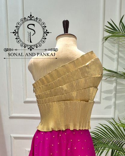 Desi Girl Vibe - Gold Mild Stretchable top - BL01607 (Without Saree)
