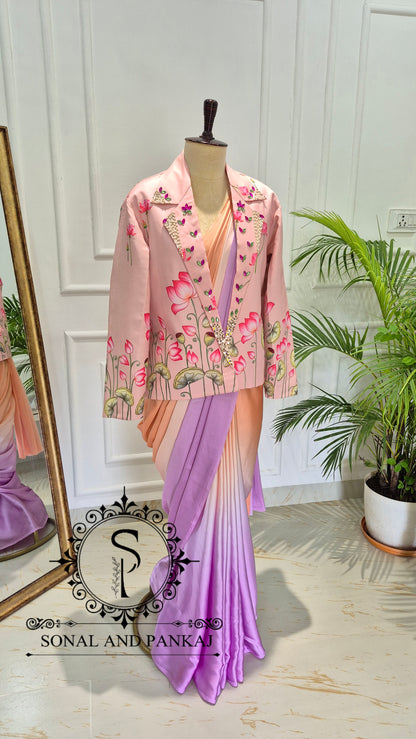 Signature Peach Pichwai Jacket With Ombre Saree - SA01812
