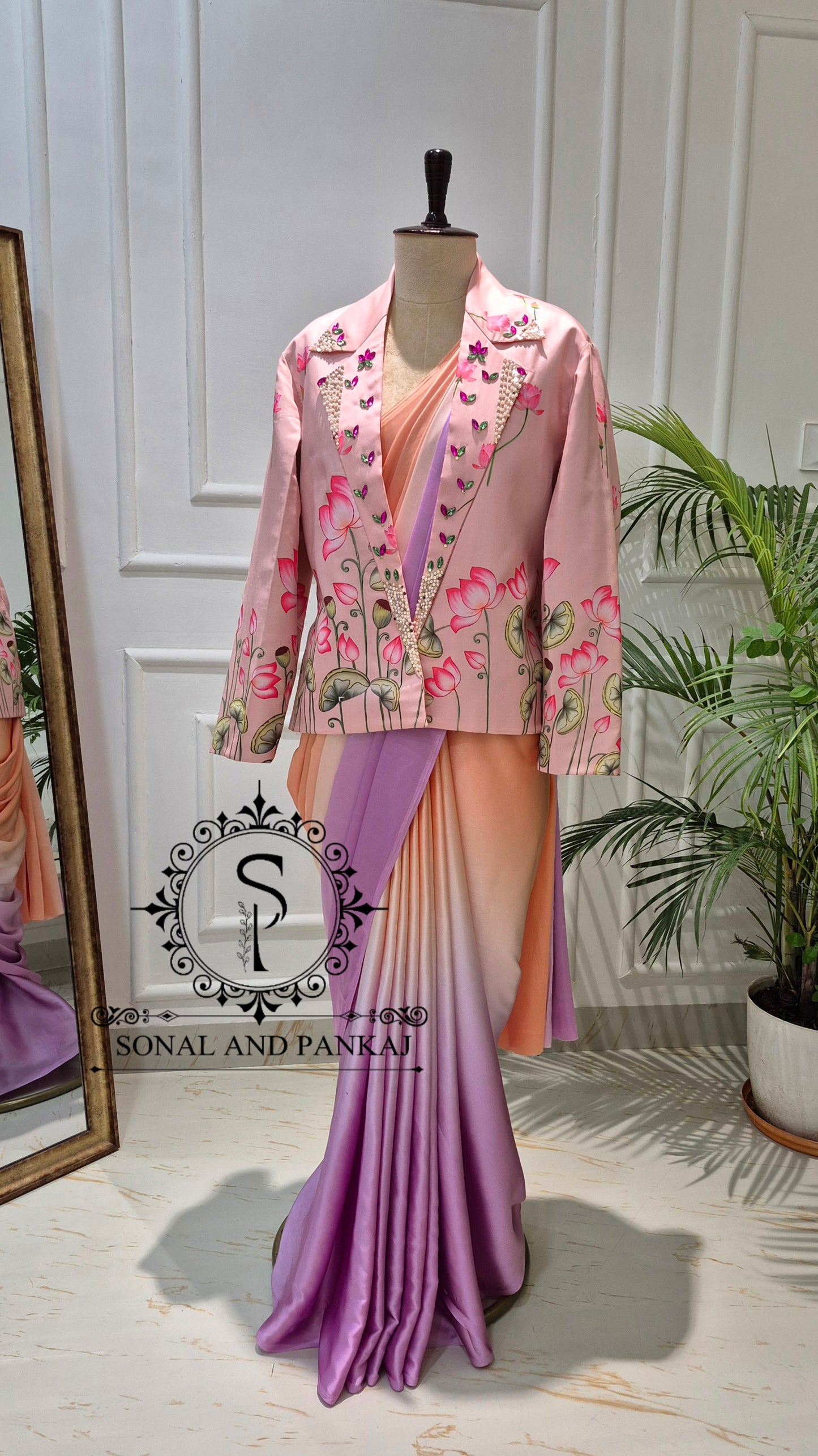 Signature Peach Pichwai Jacket With Ombre Saree - SA01812