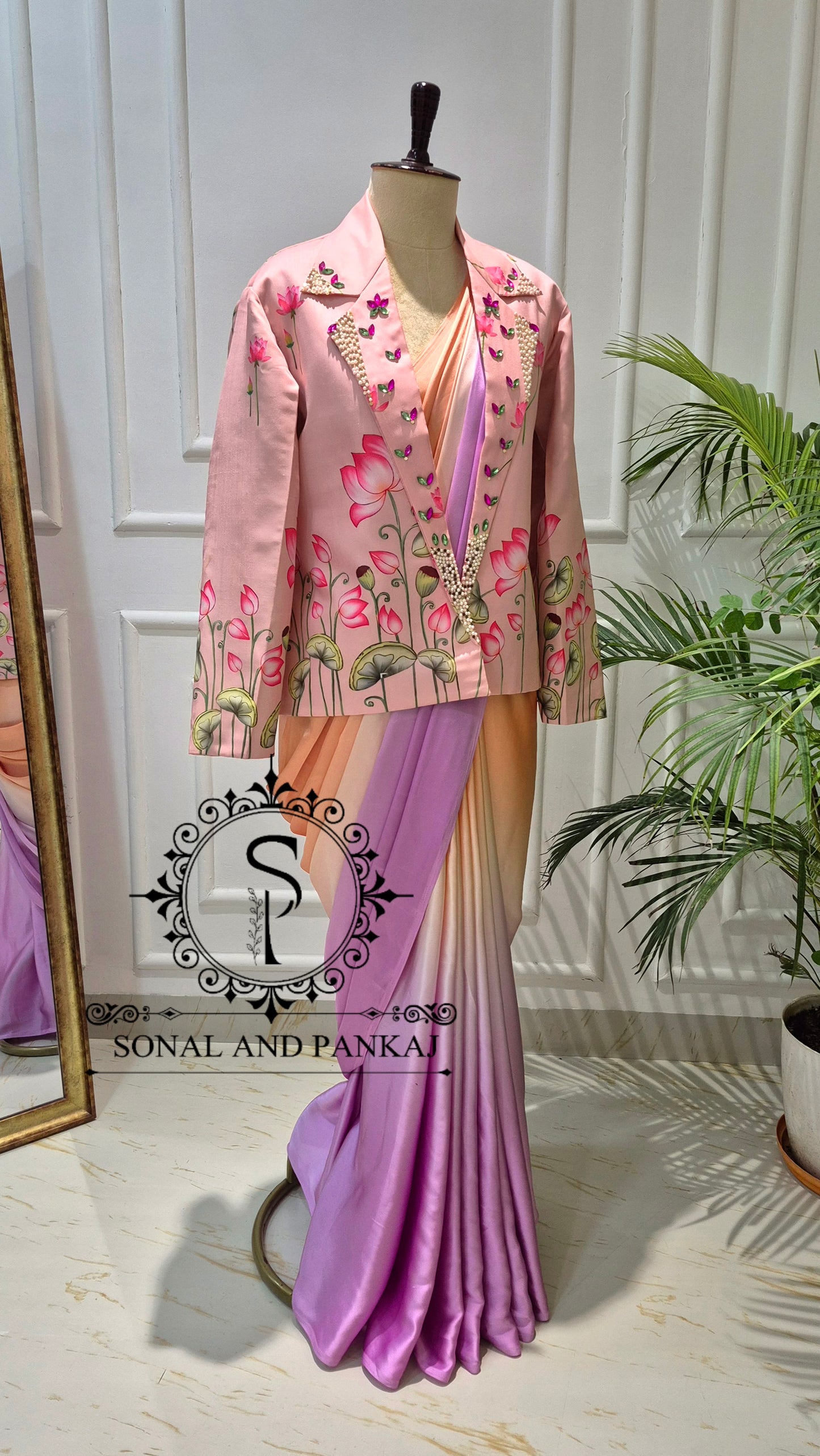 Signature Peach Pichwai Jacket With Ombre Saree - SA01812