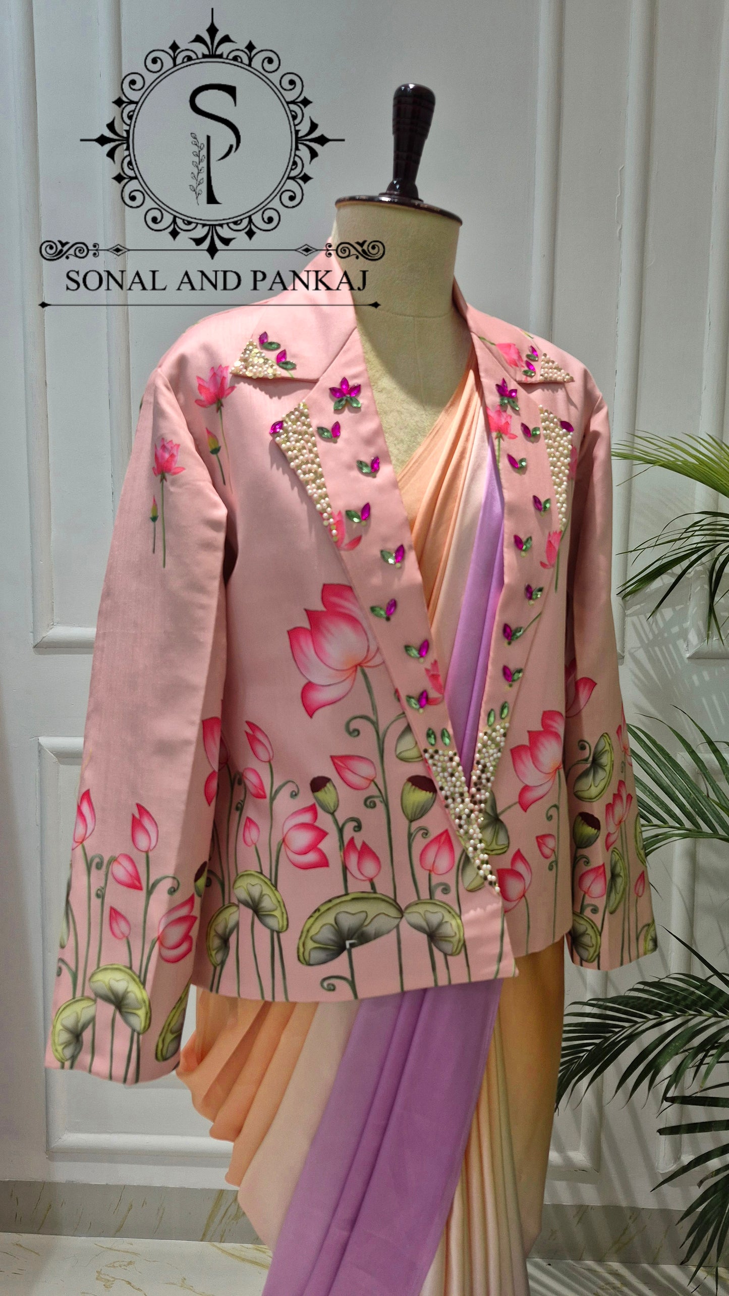 Signature Peach Pichwai Jacket With Ombre Saree - SA01812
