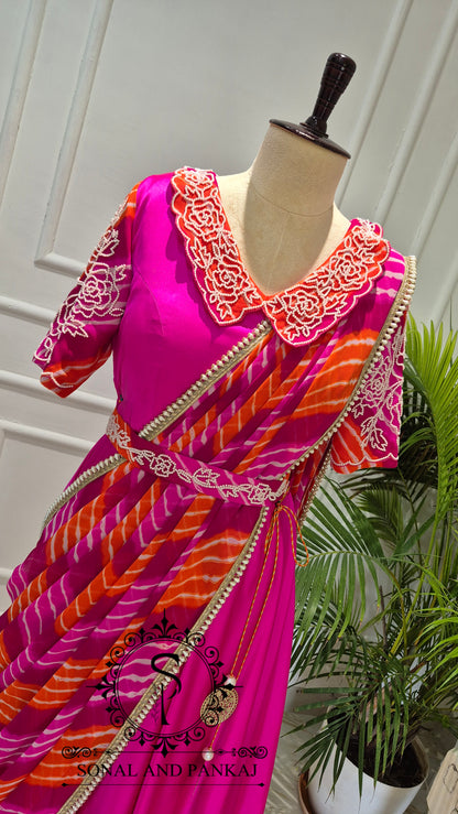 Saree de robe prêt-à-porter brodé à la main violet - SA01206