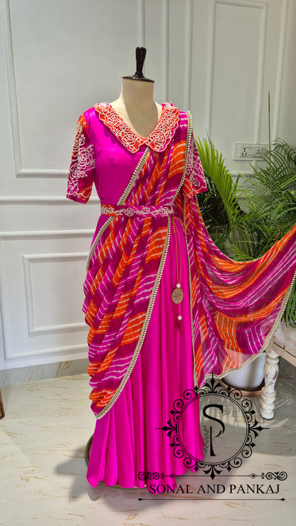 Saree de robe prêt-à-porter brodé à la main violet - SA01206