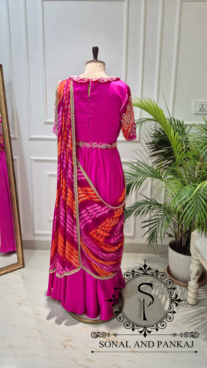Saree de robe prêt-à-porter brodé à la main violet - SA01206