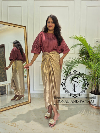 The Marsala Pleated Kaftan & Golden Twist & Tie Co-Ord - CO01819