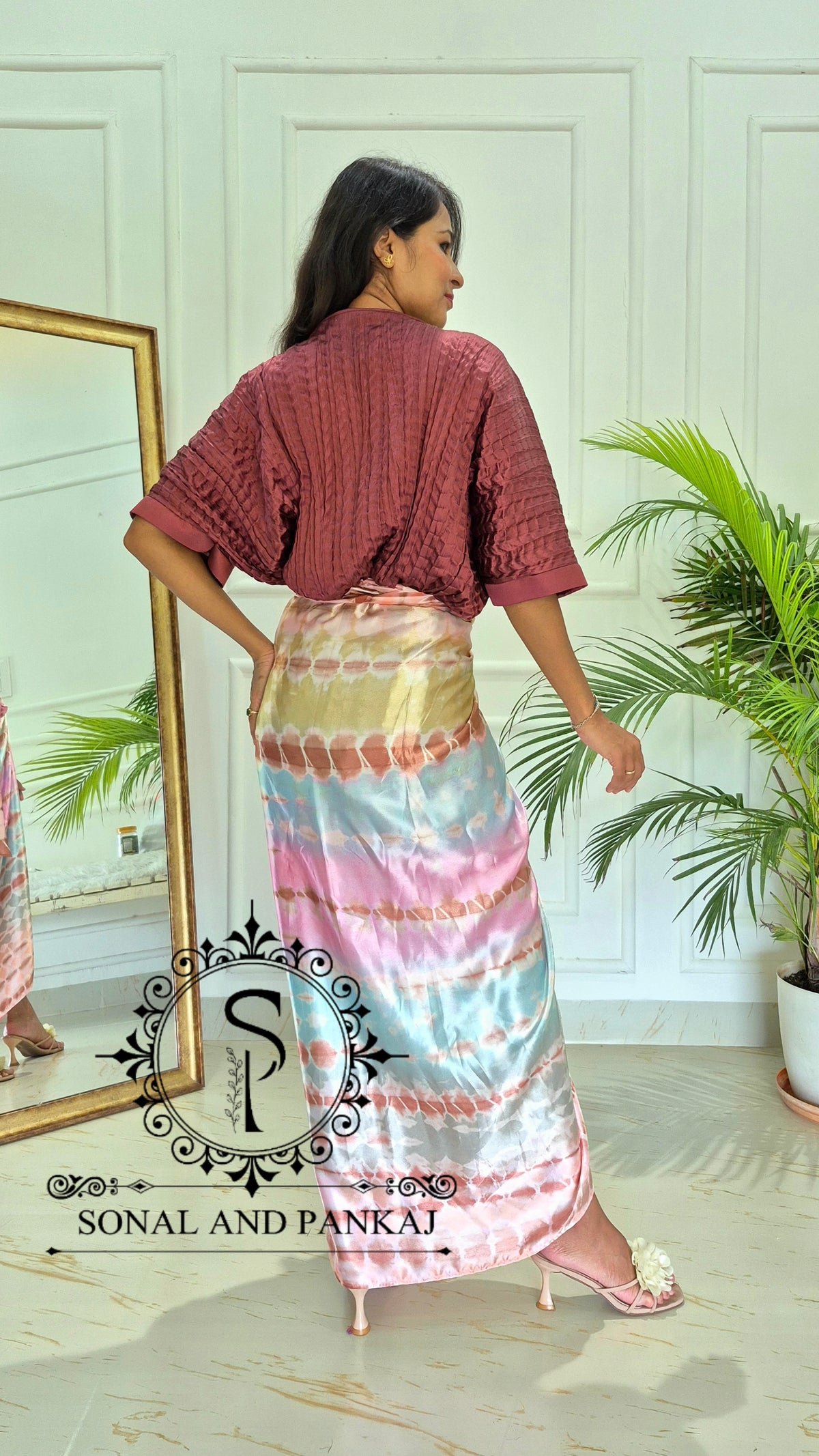 The Marsala Pleated Kaftan Top  & Shibori Twist & Tie Co-Ord - CO01818