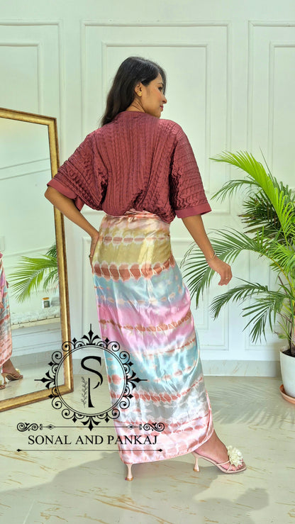 The Marsala Pleated Kaftan Top  & Shibori Twist & Tie Co-Ord - CO01818