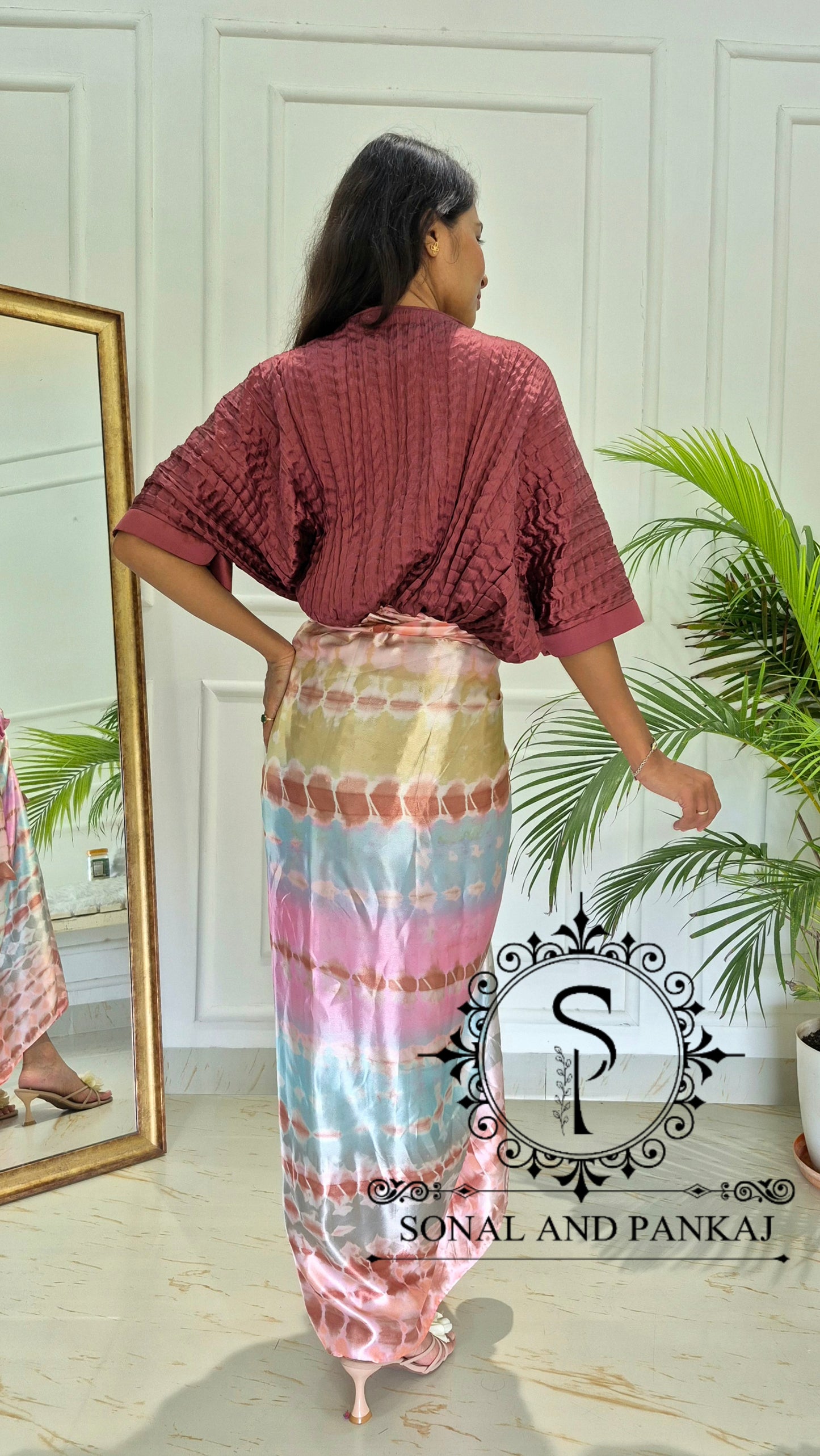 The Marsala Pleated Kaftan Top  & Shibori Twist & Tie Co-Ord - CO01818