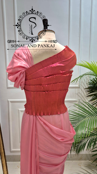 Desi Girl Vibe - Shades Of Flamingo Stretchable Top Only - BL01826 (Without Saree)