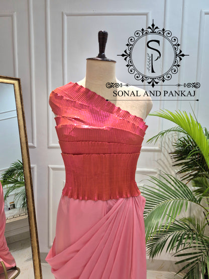 Desi Girl Vibe - Shades Of Flamingo Stretchable Top Only - BL01826 (Without Saree)
