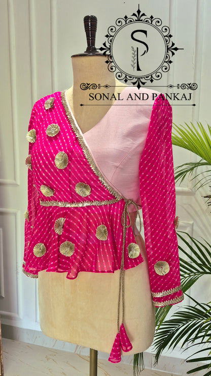 Fuchsia & Floral Peach Peplum Blouse & Saree - SA01830