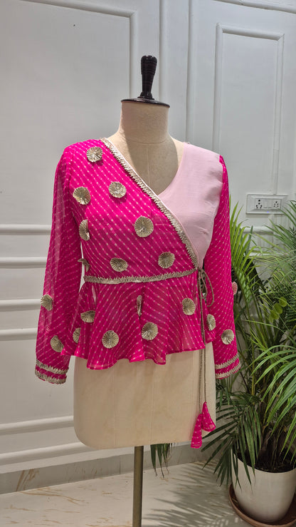 Fuchsia & Floral Peach Peplum Blouse & Saree - SA01830