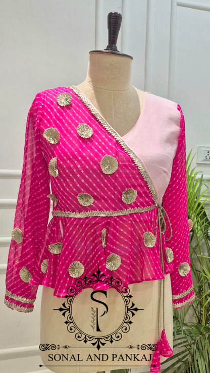 Fuchsia & Floral Peach Peplum Blouse & Saree - SA01830