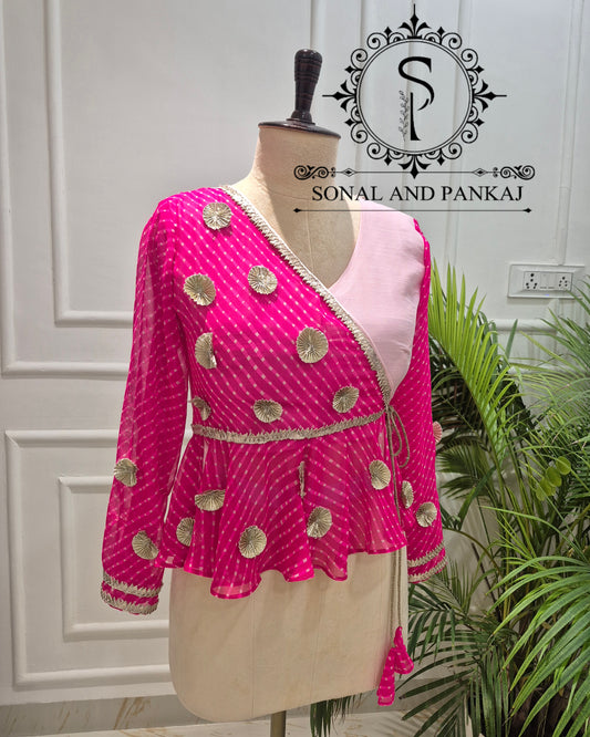 Fuchsia Moothra Peplum Jacket Style Blouse - BL01831 (Without Saree)