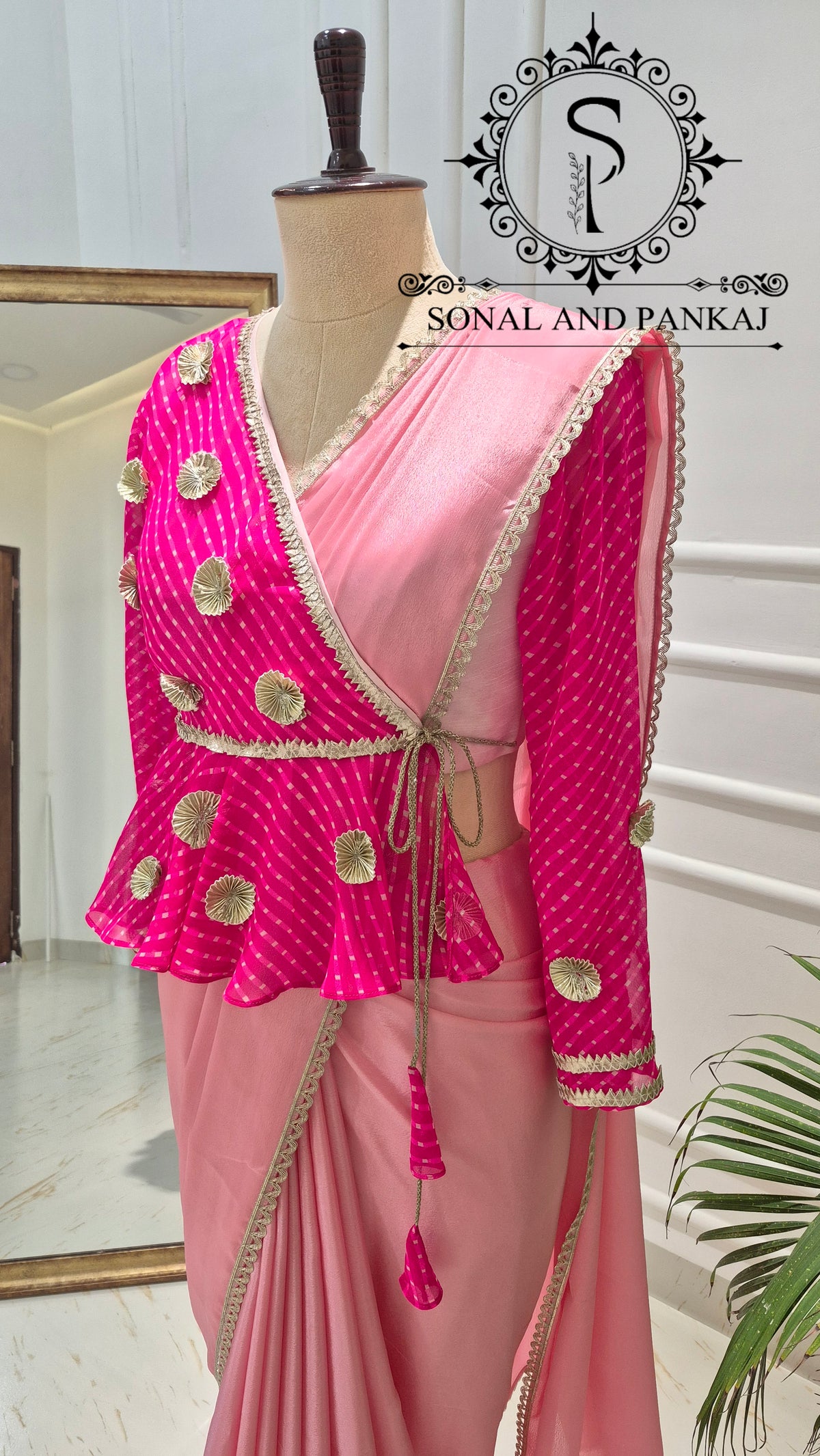 Fuchsia & Blush Mothra Peplum Blouse & Saree - SA01829