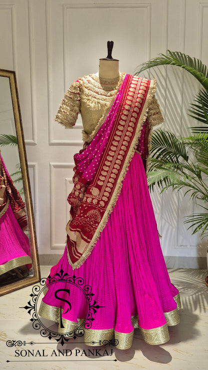 The Madhubala Lehenga Set - LH01842(Red & Pink)